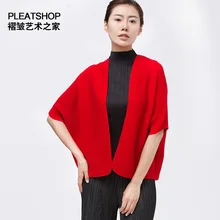 Miyake miyake топ с оборками короткий дизайн три четверти рукав сплошной цвет мягкая эластичная удобная женская тонкая формальная накидка