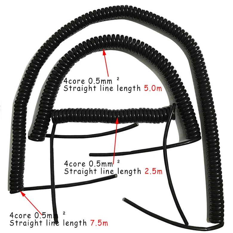 GB 4 ядра пружинный провод спиральный Электрический кабель 0,5 квадратных 2,5 м 5 м 7,5 м черный шнур питания растяжимый провод