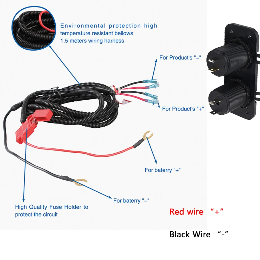 Простая установка жгута проводов Подходит для автомобильного USB зарядного устройства и автомобильного прикуривателя разъем питания 1 в 2 жгута проводов