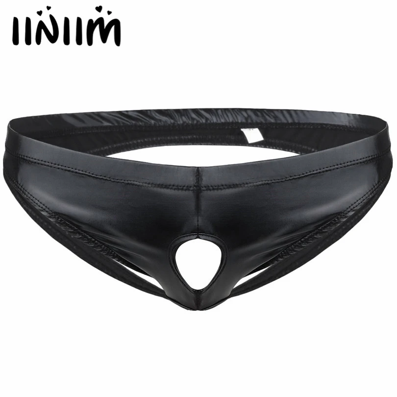 Mens Jockstrap Shiny Patent Leather Bikini Front Hole Briefs Underwear Lingerie Mens Jockstrap Shiny Patent Leather Bikini Front Hole Briefs Underwear Lingerie