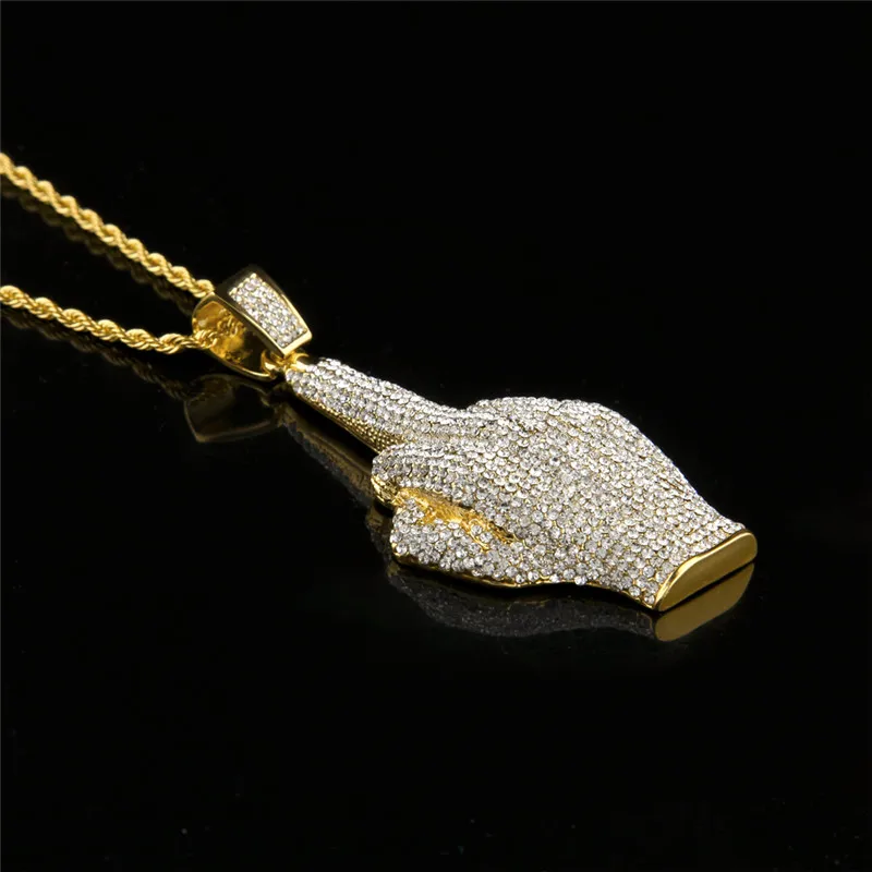 Ожерелье UWIN Iced Out большой ручной кулон с пальцем сверкающее полностью