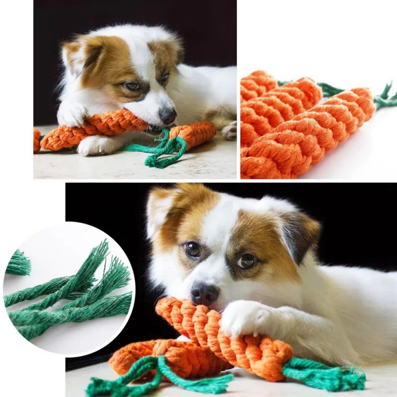 1PC Dog Toys Chewing Cotton Rope Interactive Toys Carrot Shaped Puppy