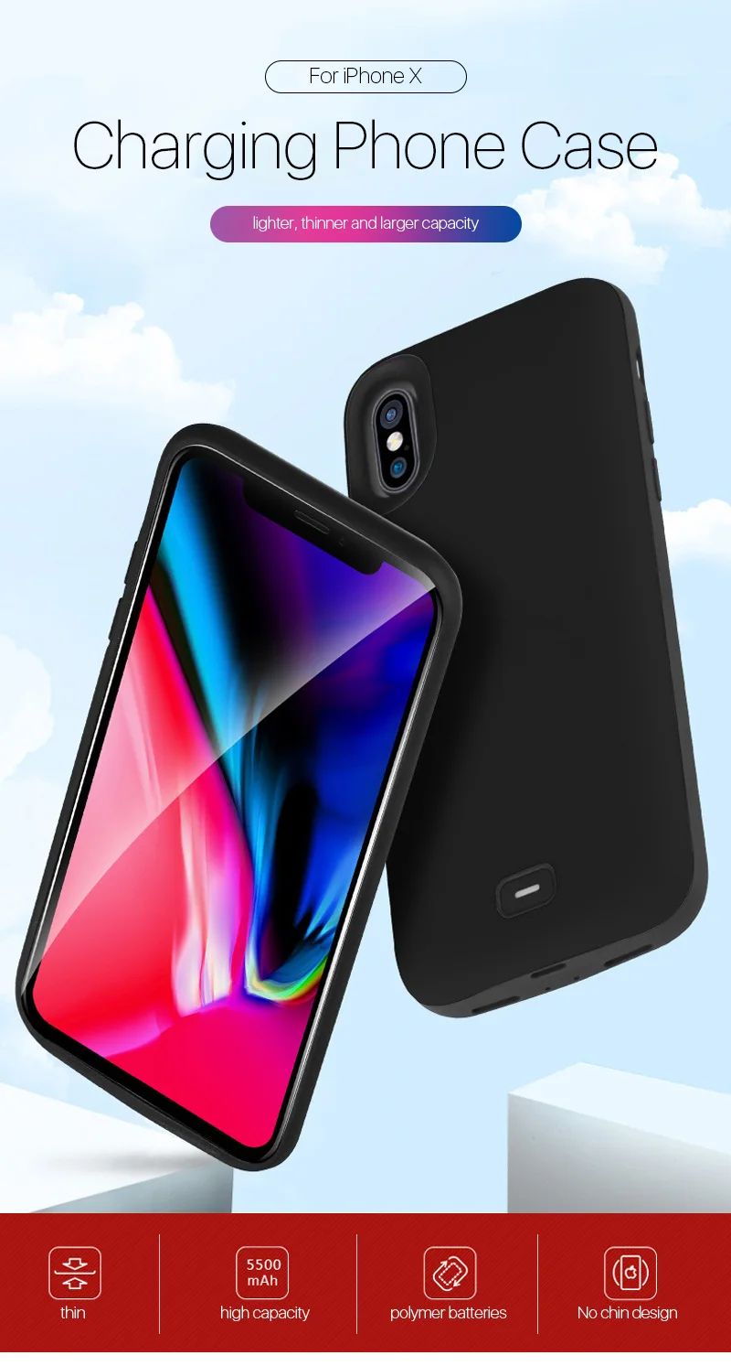 Чехол для Iphone X power Case 5000 mAh Высококачественный контейнер для аккумуляторных батарей чехол для Iphone X Внешний пакет резервного копирования зарядное устройство чехол