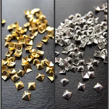 送料無料250ピースパンクリベット爪のヒントゴールデンシルバースクエア形状金属ネイルアートメタリックスタッズステッカーネイルチャーム(China)