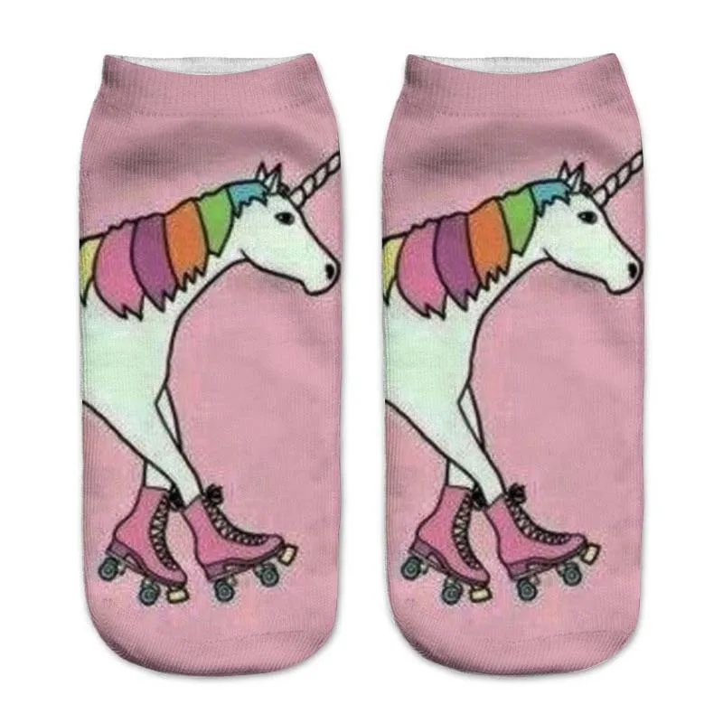 Trend Cute 3D Print Socks Women Ankle Socks Cartoon Animal Unicorn 3D Printing Sock Art Socks female