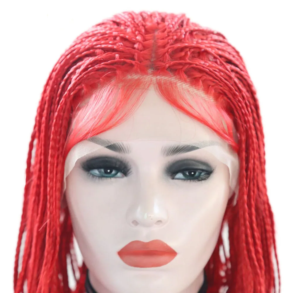 Charisma мини-косички, Короткие парики из синтетического кружева на фронте, красный бесклеевой парик, 14 дюймов, с волосами младенца, плетеные парики для черных женщин