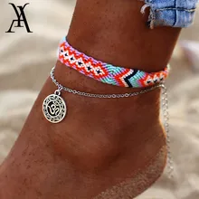 AY винтаж несколько слоев символ ом волна ножные браслеты для женщин богемный серебристый браслет на ногу летние ювелирные изделия