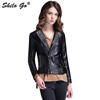 

SHILO GO Leather Jacket Autumn Fashion sheepskin genuine leather Jacket lapel black metal button Lapel front pocket zipper coat