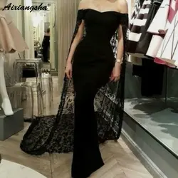 Черные специальные Вечерние платья Русалка без бретелек длиной до пола вечернее платье с кружевным шлейфом Vestido De Noche