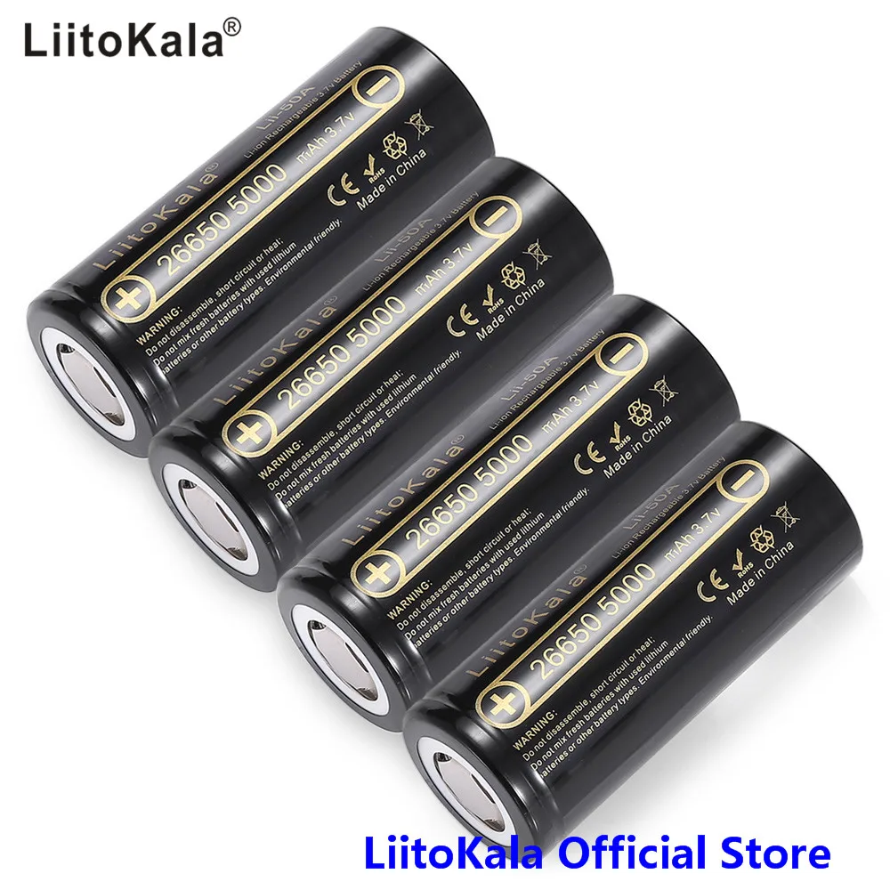 10 шт liitokala 26650 5000 mAh 26650-50A литий-ионная аккумуляторная батарея 3,7 V для фонарика 20A