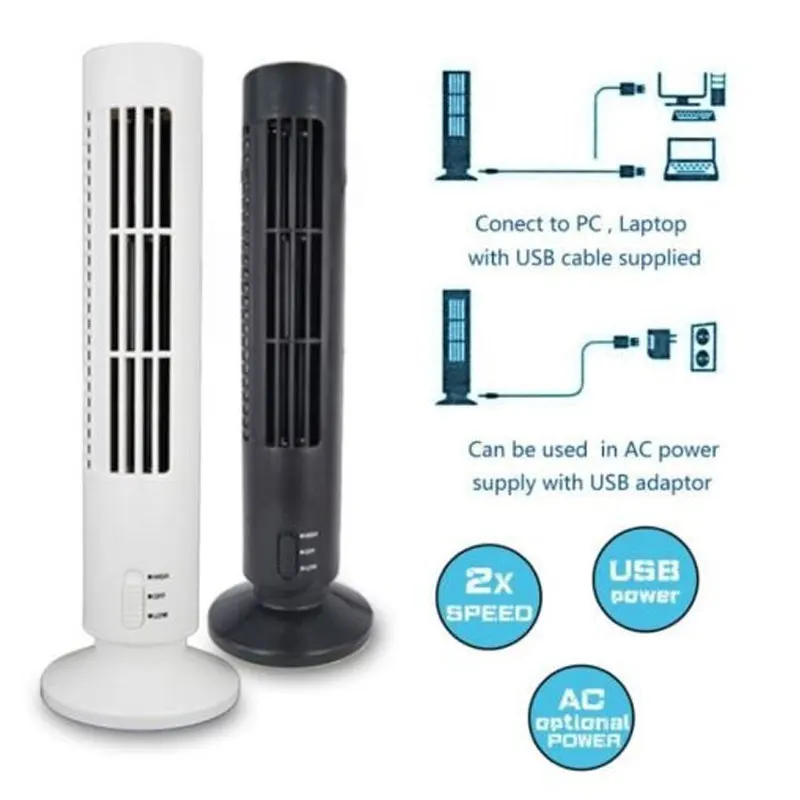 

2019 Drop Shpping Tower Air Conditioner Purifier Bladeless Desk Fan Portable Creative Office USB Tower Fan for USB Charging
