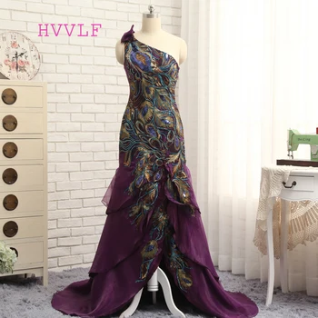 

Purple Evening Dresses 2019 Mermaid One-shoulder Chiffon Feather Silt Sexy Long Evening Gown Prom Dresses Prom Gown
