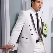 Смокинги для жениха на заказ, Белые Красивые вечерние костюмы, костюм жениха(пиджак+ брюки+ галстук+ рубашка) костюм жениха