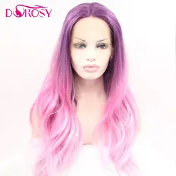 DOROSY волос высокого Температура химическое Синтетические волосы на кружеве парик фиолетовый Ombre розовый цвет Косплэй волокно Natural Body Wave для