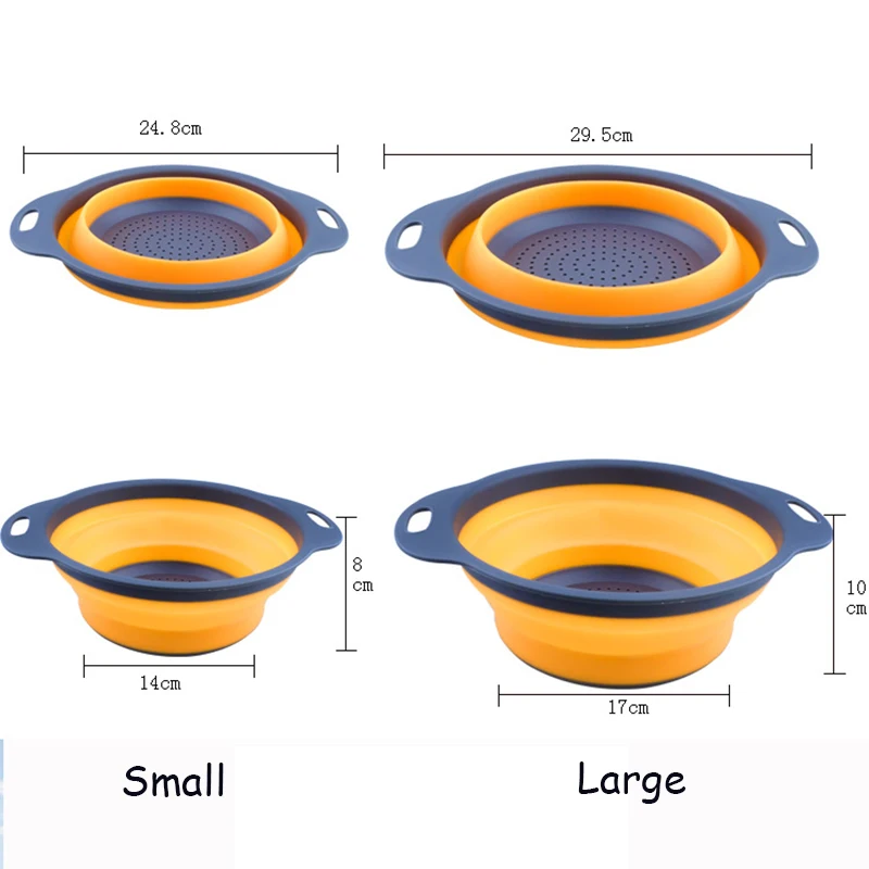 Складной силиконовый дуршлаг для фруктов и овощей, корзина для мытья, ситечко, складной Слив с ручкой, кухонный инструмент