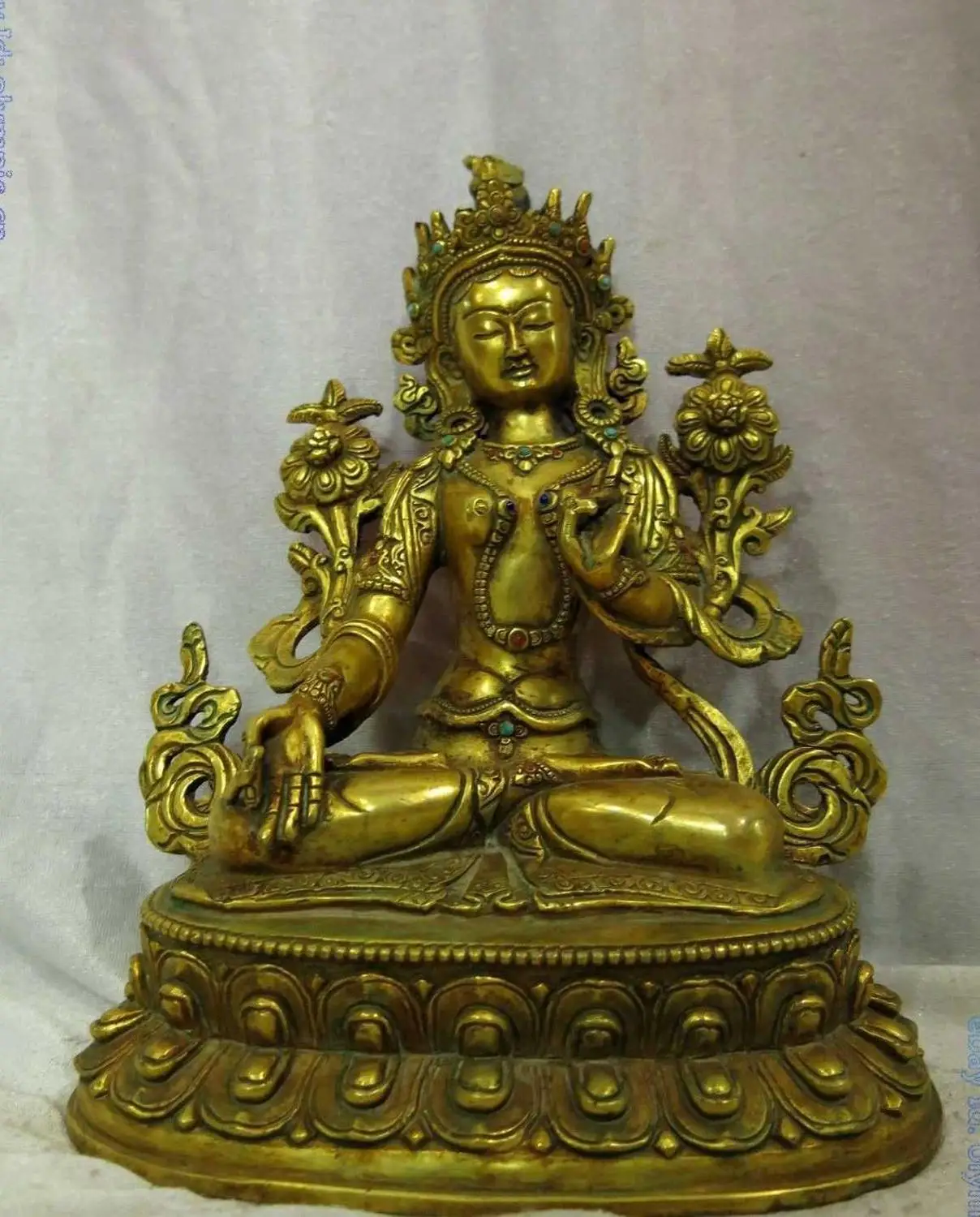 

9" Tibet gilt bronze carved Buddhism White Tara Kwan-yin buddha Sculpture Statue