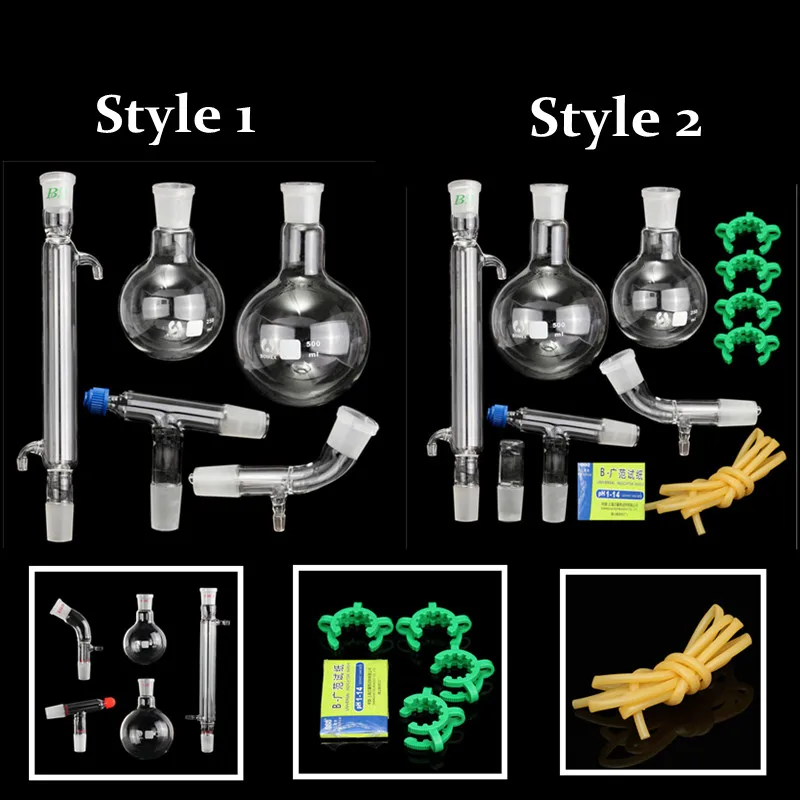KICUTE 500 мл 24/40 дистилляционный аппарат посуда для химической лаборатория набор химический лабораторный аппарат дистилляции стекла