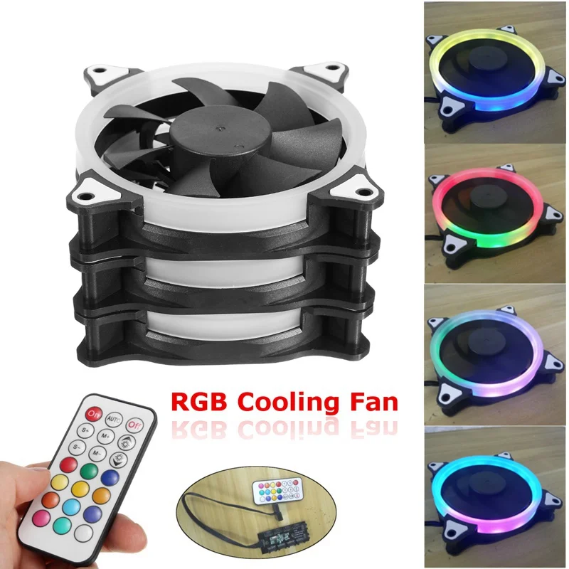 3pcs 12V 120mm Computer Case PC Cooling Fan RGB Adjustable LED Quiet IR Remote New Silent