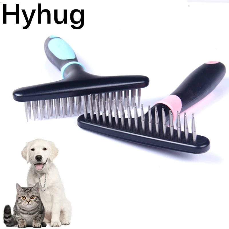 

Pet Dog Rake Deshedding Dematting Brush Comb - Undercoat Rake For Dogs Cats Rabbits Double Row Of Stainless Steel Pins HY111