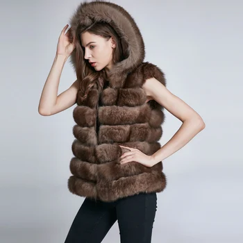 

Winter Fur Vest Women's Fox Fur Coat Natural Fur Detachable Top Women 2018 New Urban Fashion Stripe Offers Hot Price HZD-90C