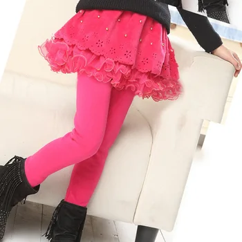New Winter Girls Thick Leggings Lace Skirt Legging For Kids Cotton Children Pants Baby Tutu Pants Toddler Warm Trousers 5