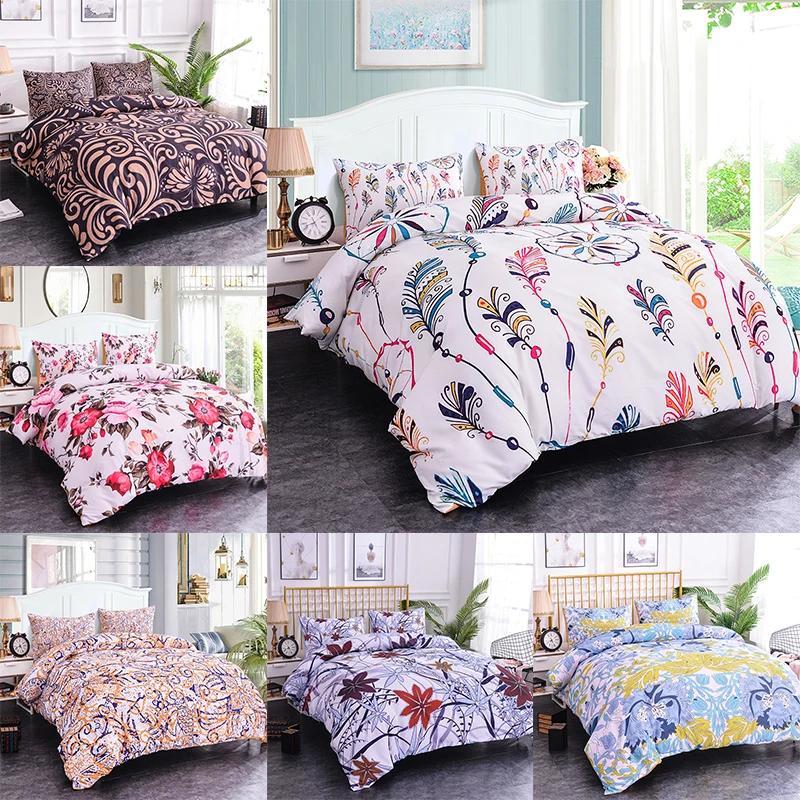 

Boniu Leaves Pattern Bedding Set 2/3pcs Colorful Flwoers Queen King Size Quilt Cover Pillowcase Soft Duvet Cover