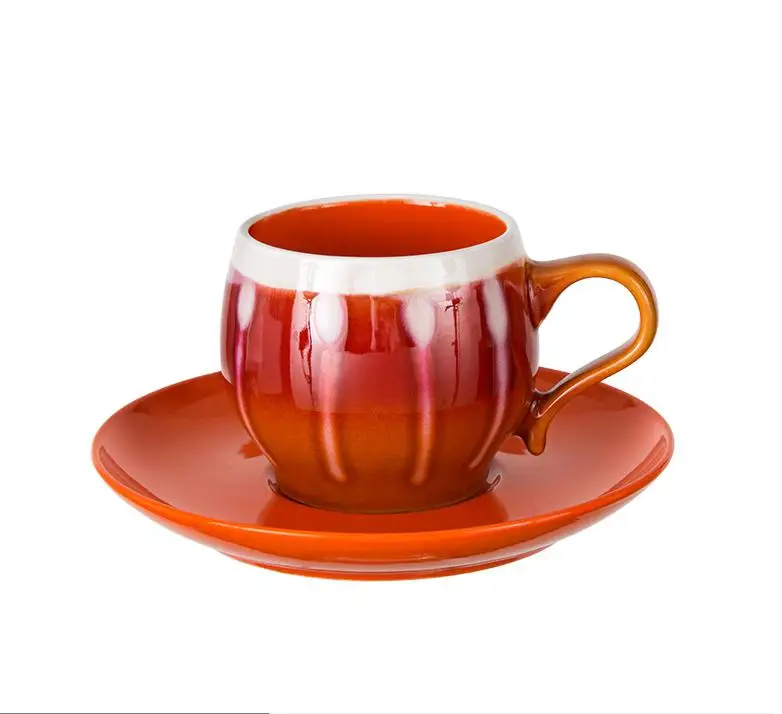 Фарфоровая кофейная чашка с блюдцем набор глазурованной ручная роспись Кофе посуда интересная керамика Уникальные Кружки бытовой офисные кофейные чашки - Цвет: Бургундия