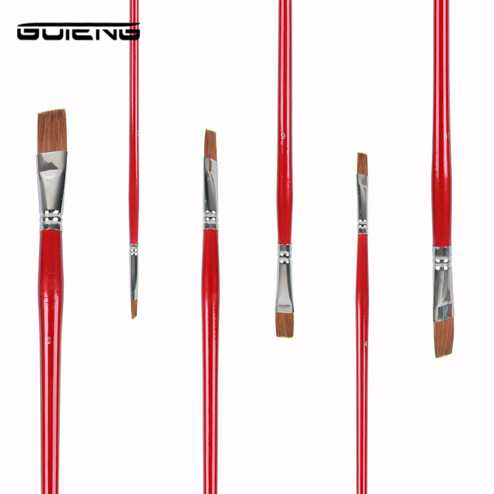 

6Pcs Wolf Hair Round Art Paint Brush, Painting Brush Oil For Watercolor Acrylic Brush Pen pincel para pintura Art Supplies Red