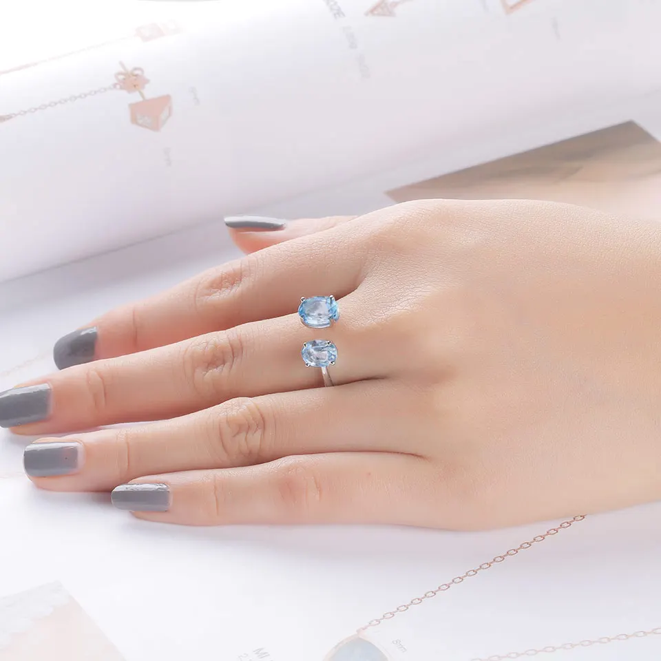 UMCHO 10.7ct Natural Sky Blue Topaz Gemstone Rings for Women Solid 925 Sterling Silver Engagement Adjustable Ring Fine Jewelry