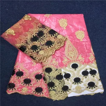 

(5yards +2yards ) 2018 New Design African Bazin Riche Getzner Fabric With Embroidery Tulle Lace For Dress! in 6 color