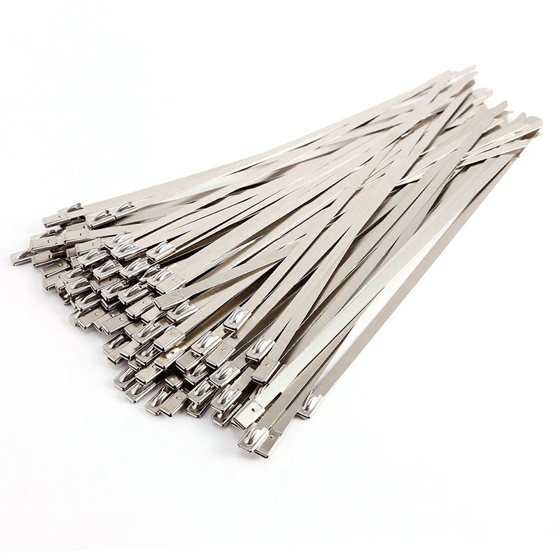 

100pcs Cable Zip Ties Chrome 19.6" Stainless Steel Header Wrap Straps Self Locking Cable Zip Ties High Quality