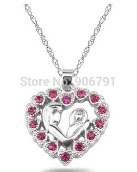 

Newest Fashion 30pcs a lot Zinc Alloy Rhodium Plated Red Crystal Mother and Child Heart Pendant Necklaces Jewelry