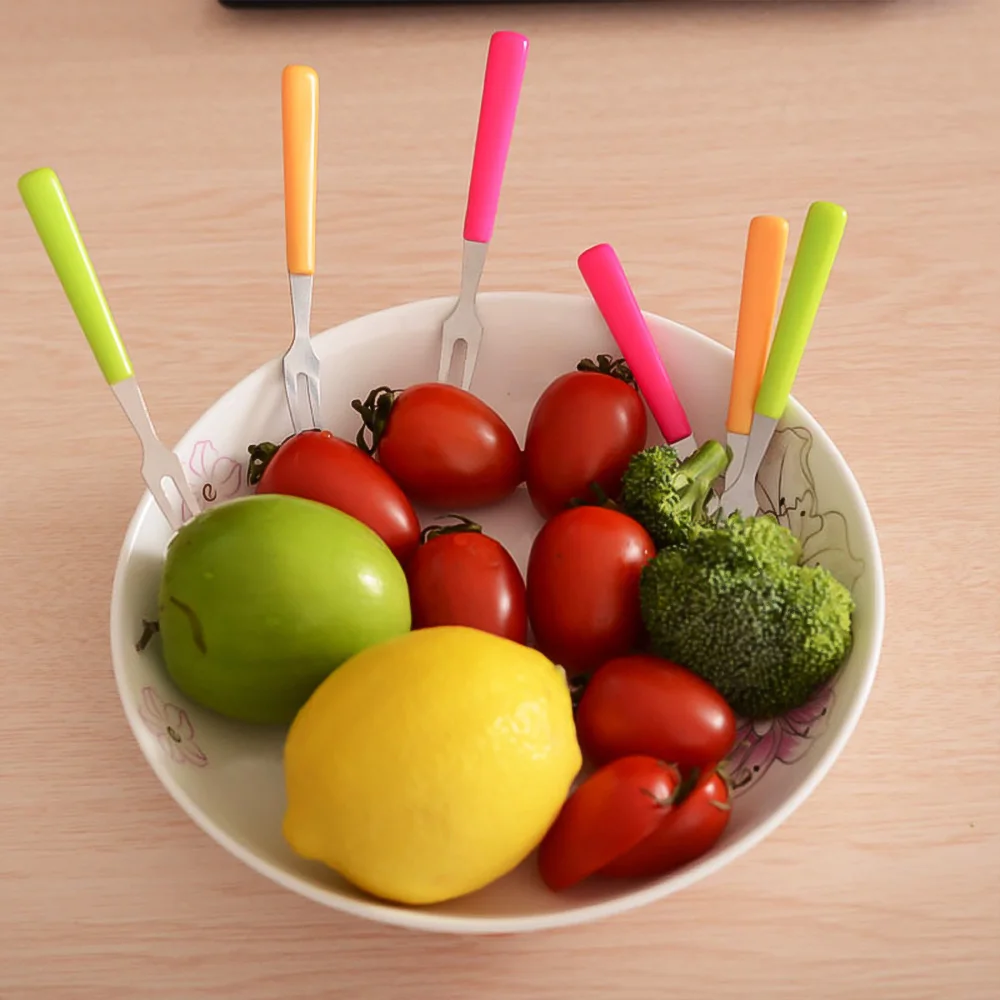 

l 6Pcs/set Stainless Steel Fruit Forks Set Mini Cake Dessert Fork in different colors
