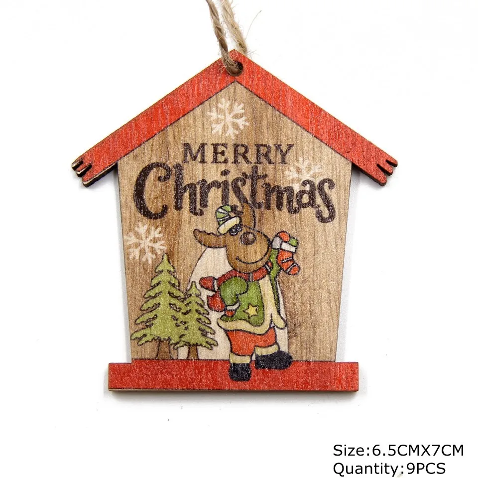 9 шт. напечатанный мини-дом рождественские деревянные подвески орнамент с рождественской елкой DIY деревянные поделки для дома украшения для рождественской вечеринки детские подарки - Цвет: 9PCS Type B-Deer