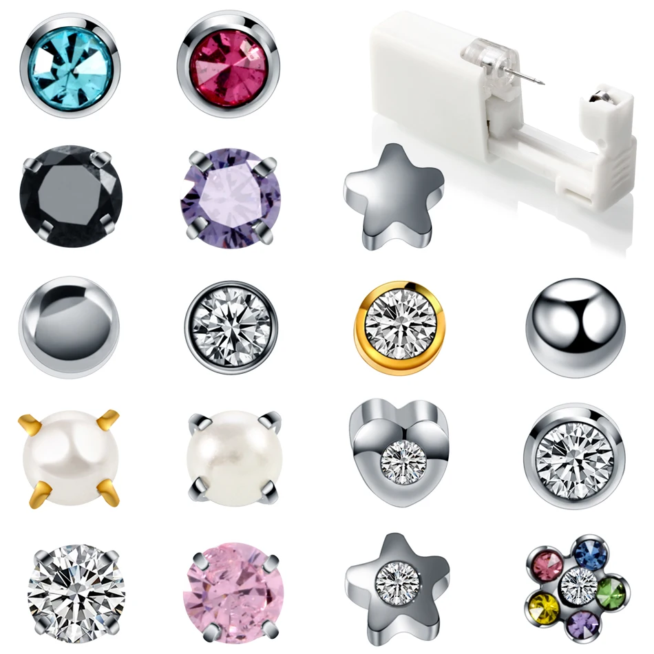 1 шт одноразовый стерильный ушной Прибор Для Пирсинга Хряща Tragus Helix пирсинг пистолет набор инструментов встроенный стальной гвоздик серьги звезда мяч