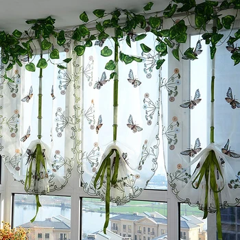 

Pastoral Style Embroidered Butterfly Roman Curtain Yarn for Bedroom Door Blackout Partition Drapes WP242#30