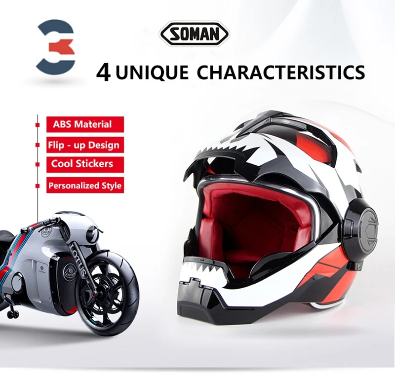 SOMAN Iron Man Motorcycle Helmet Flip up Motorbike Robot Style Helmet Motocross Casco Moto Cross Helm DOT Approval 515