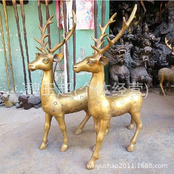 

China Copper Brass Animal Sika Deer Spotted Deer Plum Blossom Statue 2pcs/lot