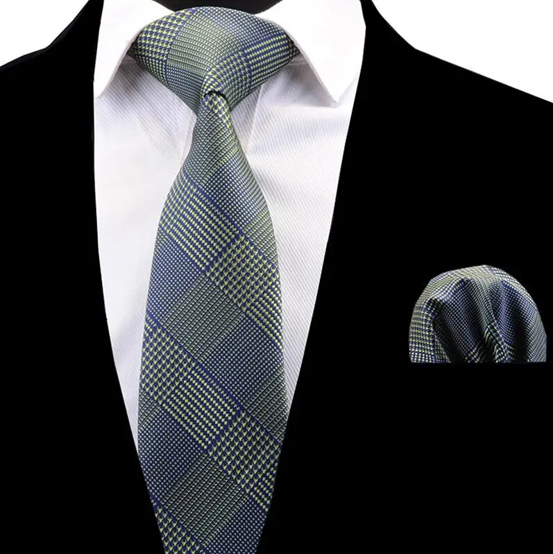 Ricnais 8 см Шелковый Полосатый носовой платок и галстук набор красный синий клетчатый цветочный жаккардовый Карманный квадратный галстук для мужчин деловые вечерние галстуки - Цвет: 16