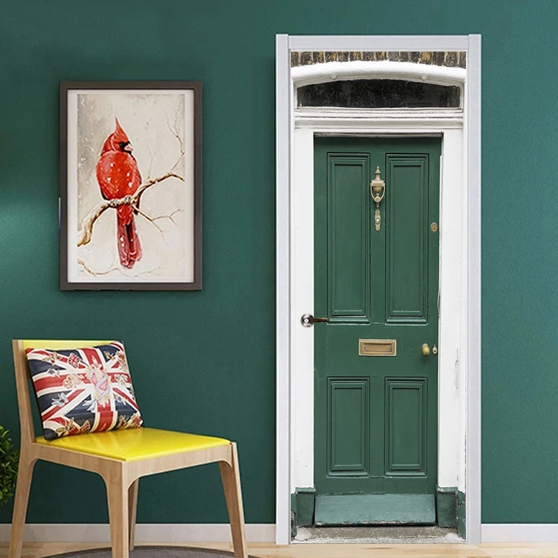 2pcs/set 3D Creative Door Sticker Wallpaper Green Iron Gate Wall Stickers DIY Mural Poster PVC Waterproof Bedroom Home Decor 2pcs/set 3D Creative Door Sticker Wallpaper Green Iron Gate Wall Stickers DIY Mural Poster PVC Waterproof Bedroom Home Decor