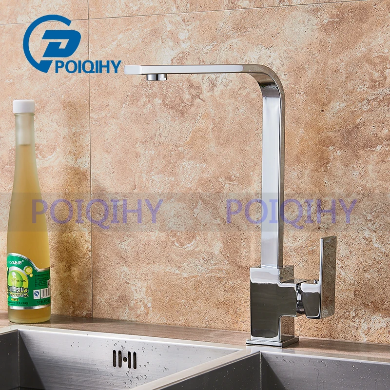 

POIQIHY Deck Mounted Kitchen sink mixer tap Cold and Hot Water Single Spout Chrome Finished Kitchen Faucet