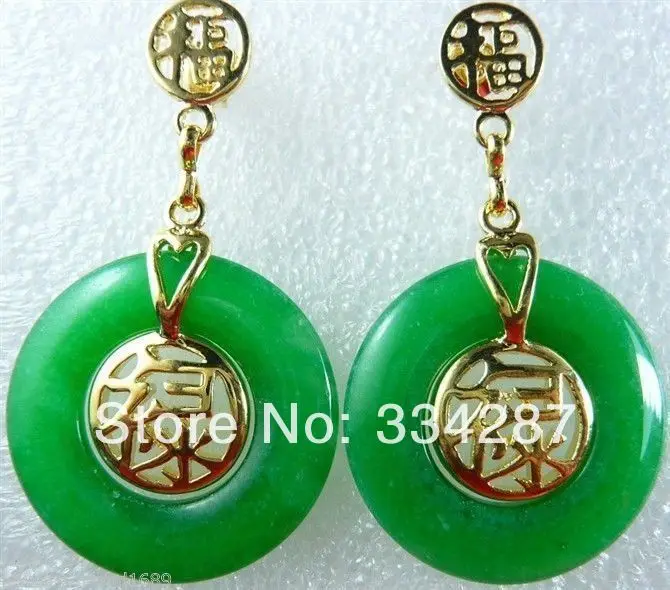 

New gorgeous jewelry green jade (Life, Love) word lucky earrings