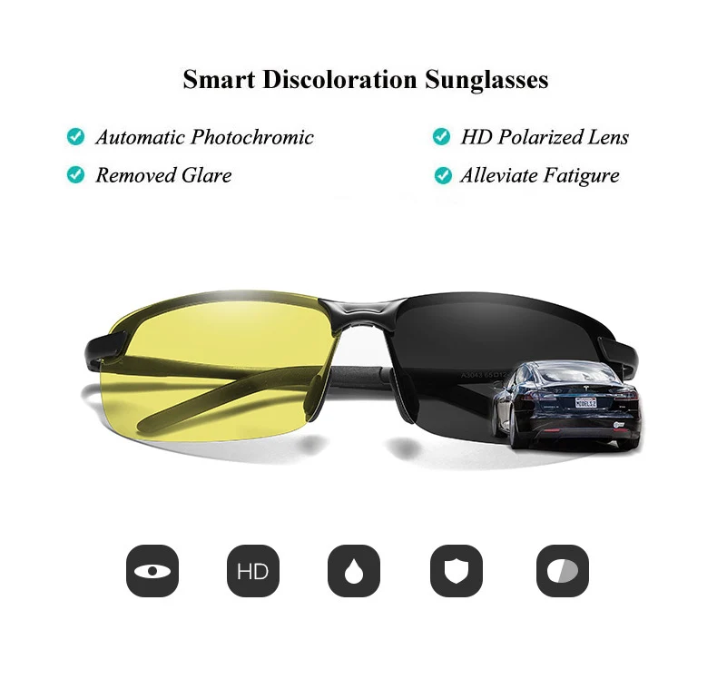 Фирменный дизайн, мужские поляризованные фотохромные солнцезащитные очки хамелеон, антибликовые очки, мужские очки для вождения, день и ночь, UV400