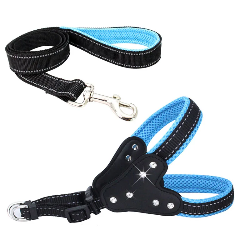 

No Pull Dog Harness Adjustable Basic Nylon Step In Dog Vest Hanress Reflective Pet Leads Rhinestones Walking Leash Harness S M L