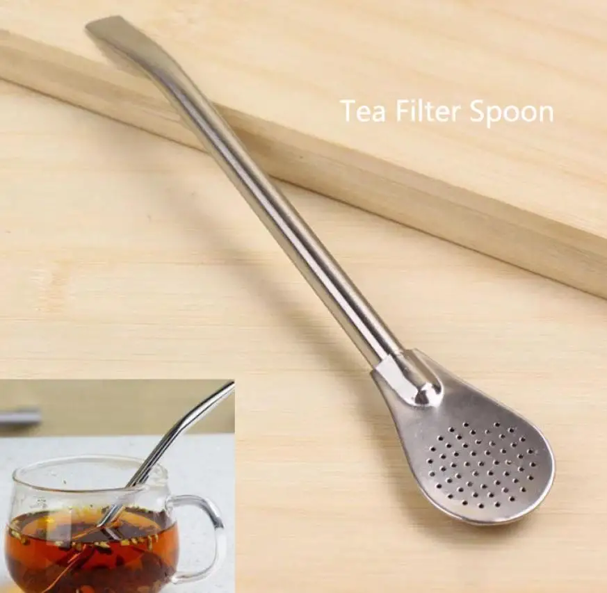 

Creative Multifunction 304 Stainless Steel Water & Drinking Tea Straw Beverage Sucker Mixing Spoon Long Handle Tea Strainer