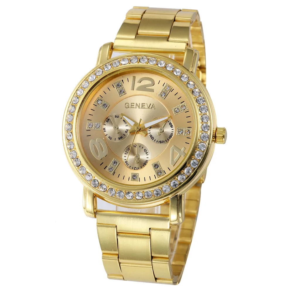 Роскошные часы Geneva Wacth с бриллиантовым браслетом, модные женские и мужские спортивные кварцевые часы из нержавеющей стали, наручные аналоговые часы, часы в подарок - Цвет: A