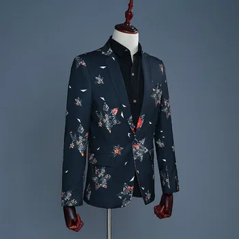 

Groom dress suit show suit gentleman host ceremonial nightclub singer theme five-pointed star black print