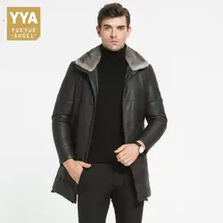 2019 зима Человек овчины куртка длинные кожаные пуховое пальто для мужчин 4XL 100% реальные пальто с меховым воротником s верхняя одежда