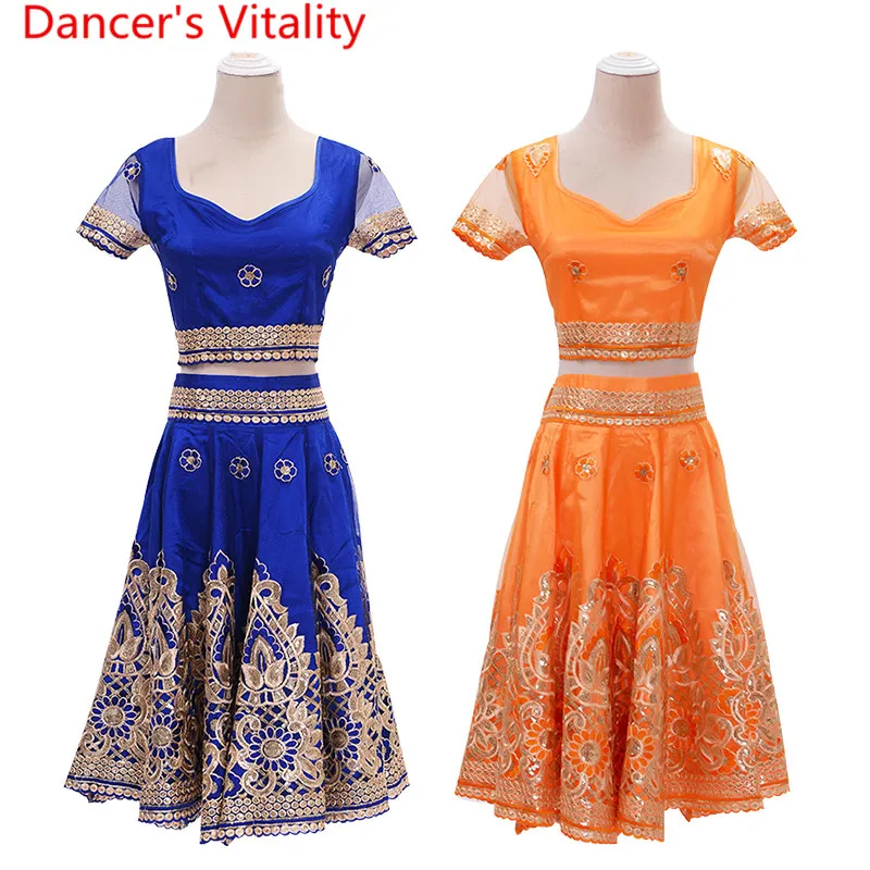 Женский восточный индийский танец живота большой подол блесток Топ вышитая юбка набор этнический стиль танец представление костюм