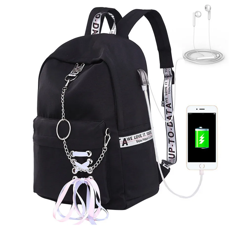 Высококачественный Женский школьный рюкзак с usb зарядкой для девочек-подростков, водонепроницаемый рюкзак с милыми лентами для путешествий, сумка для ноутбука, рюкзак